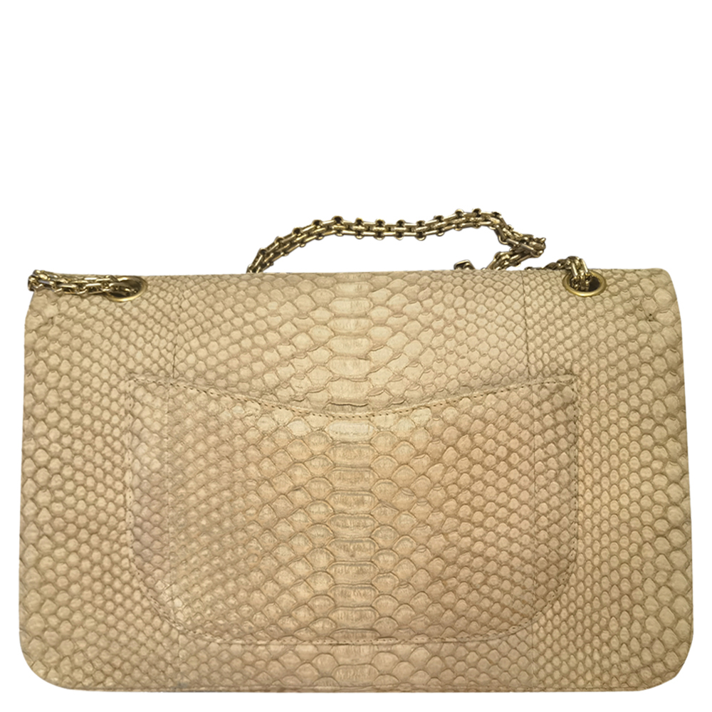 

Chanel Beige Python Leather Classic Medium Shoulder Bag
