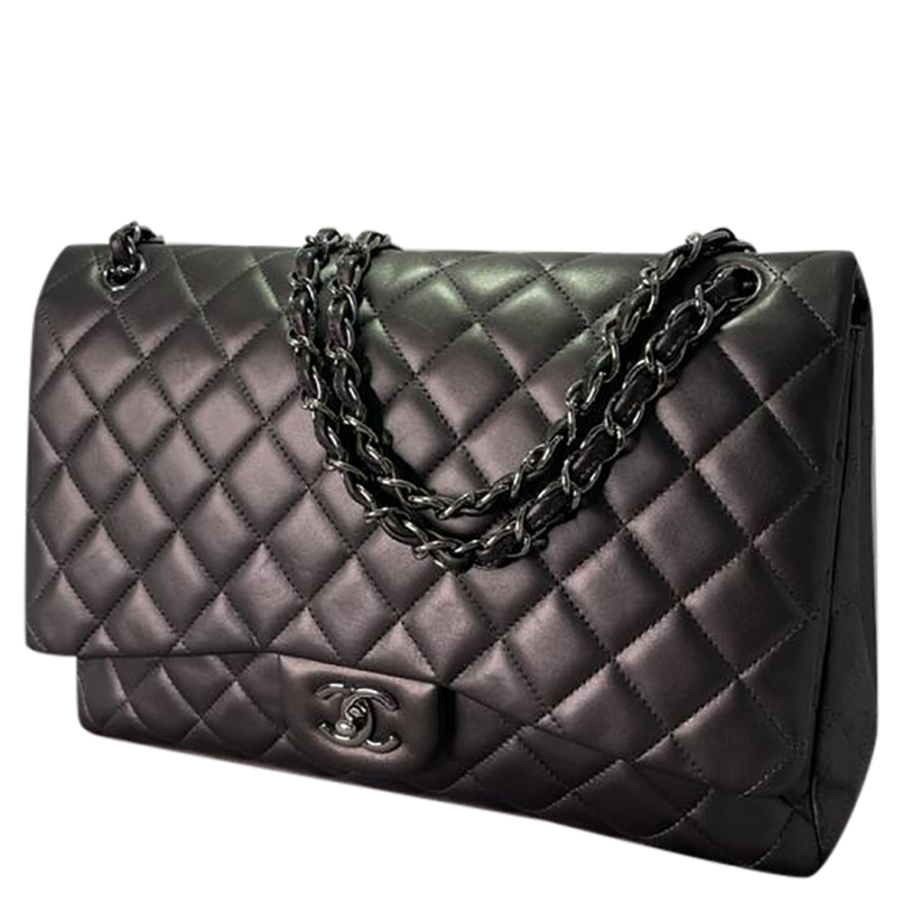 

Chanel Dark Grey Lambskin Leather  Classic Double Flap Shoulder Bag