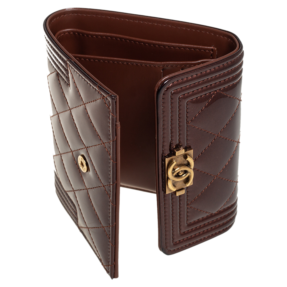 

Chanel Brown Quilted Patent Leather Boy Wallet
