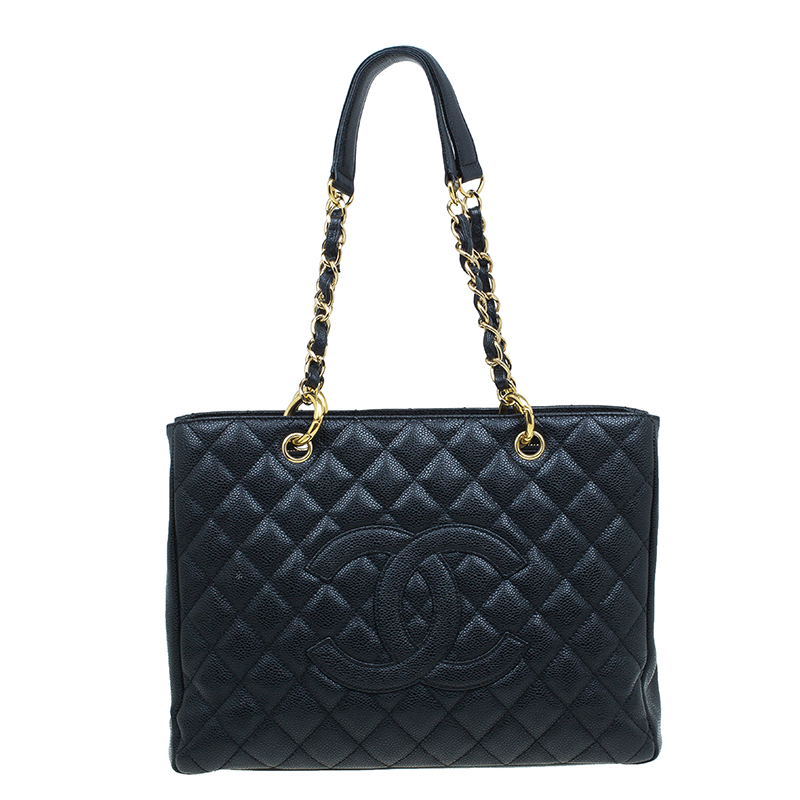 مملوكة مسبقًا Chanel Black Quilted Caviar Leather Grand GST Shopper Tote Bag