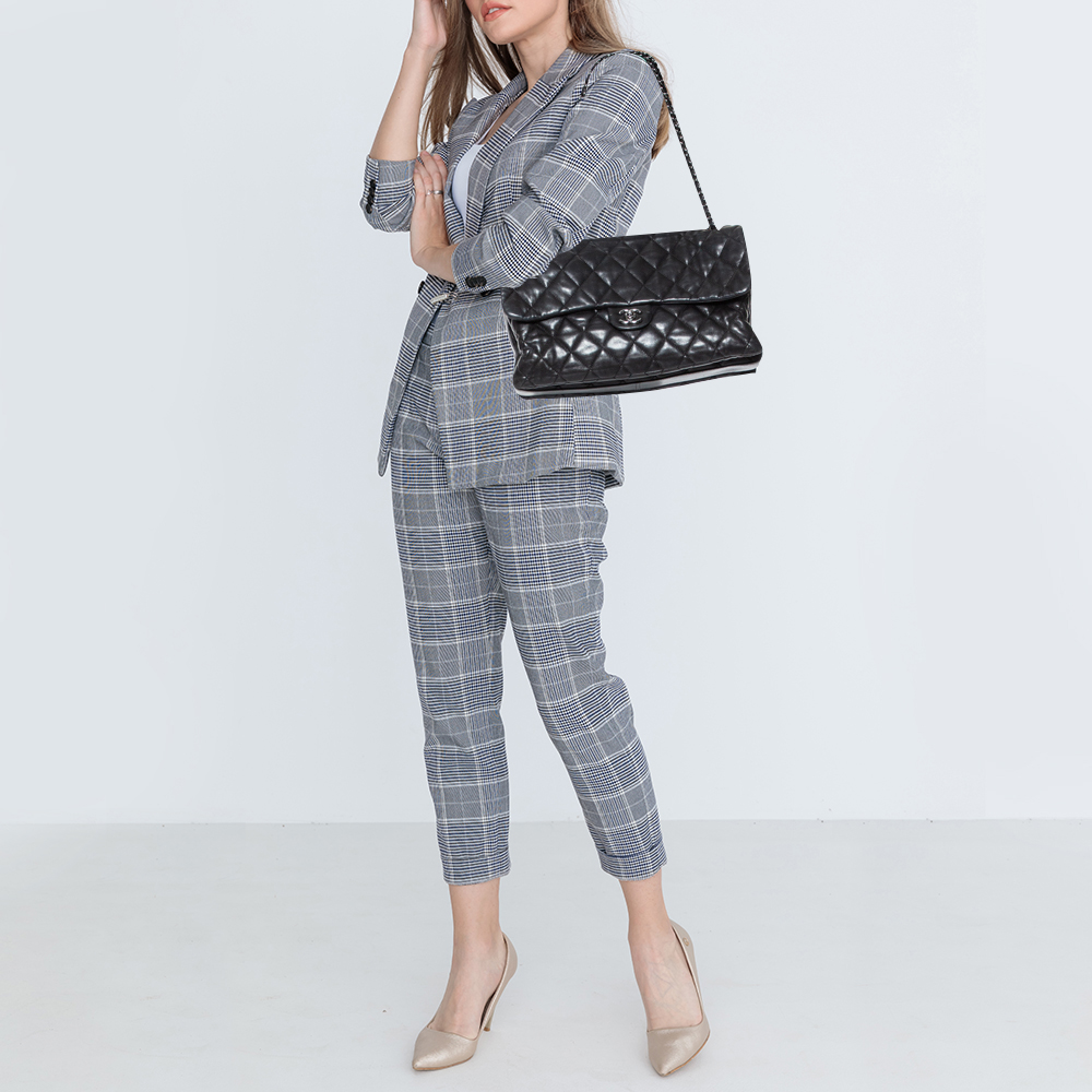 

Chanel Black Quilted Lambskin Leather Maxi 3 Accordion Flap Bag