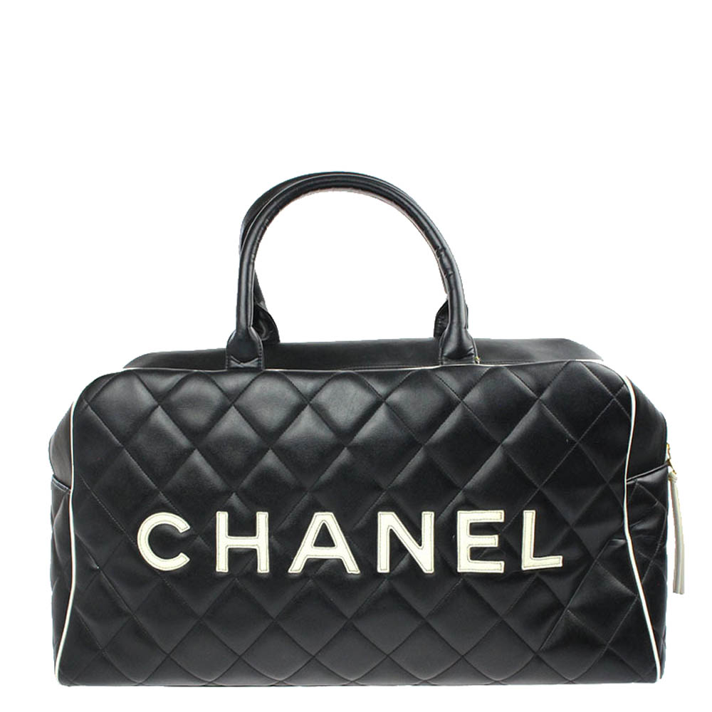 

Chanel Black Quilted Leather Vintage Logo Duffle Bag