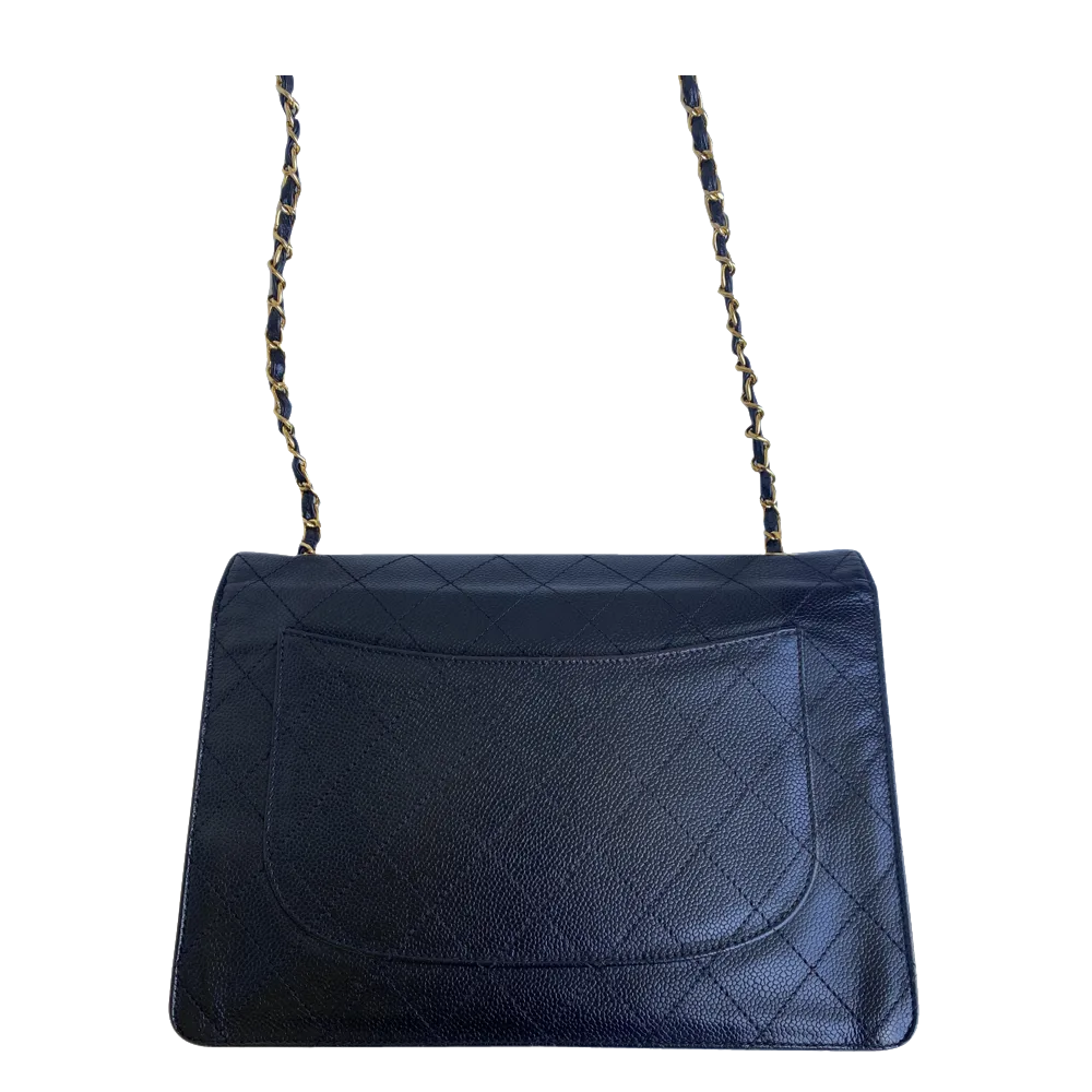 

Chanel Black Caviar Leather Vintage Classic Jumbo Single Flap Bag