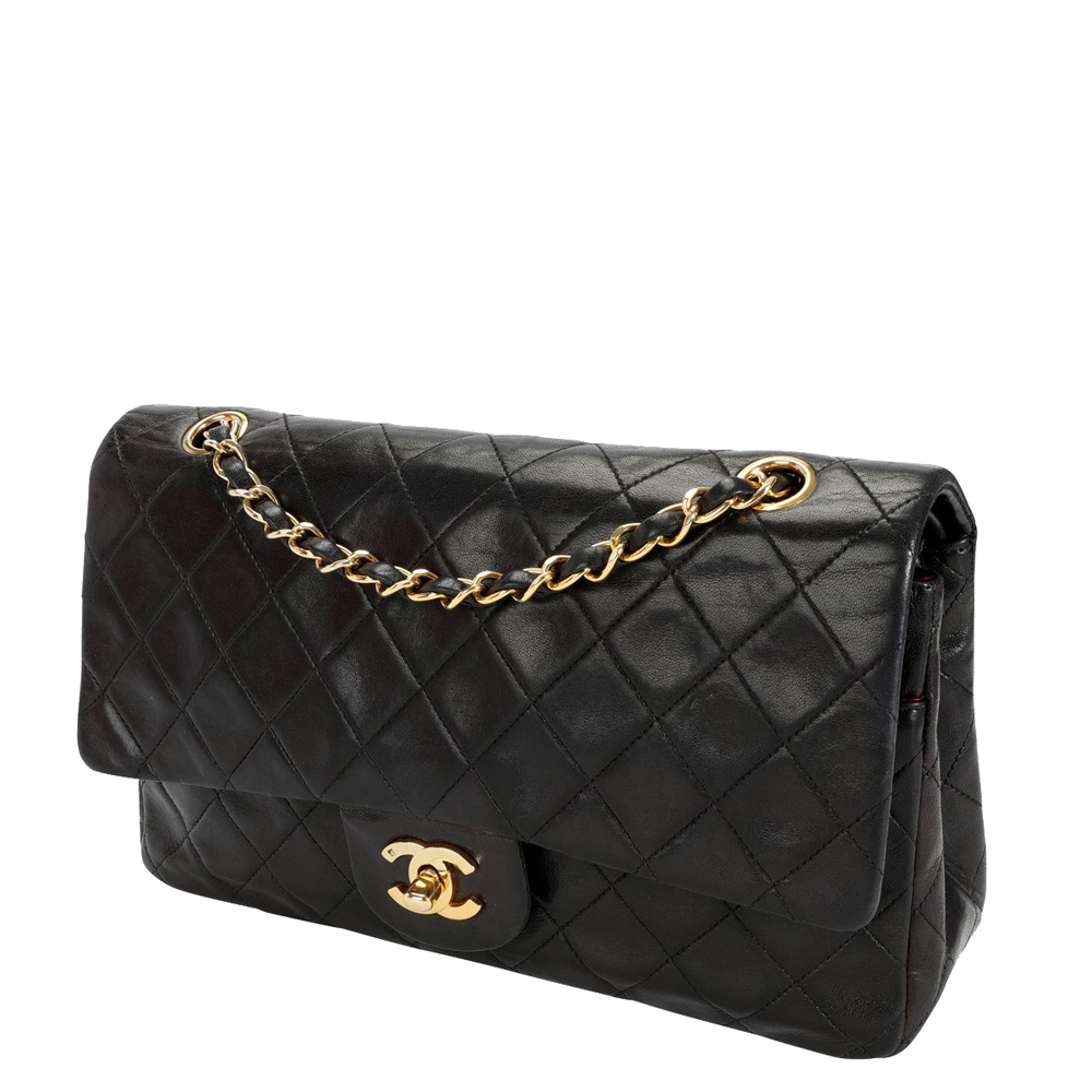 

Chanel Black Quilted Lambskin Leather Vintage Classic Double Flap Bag