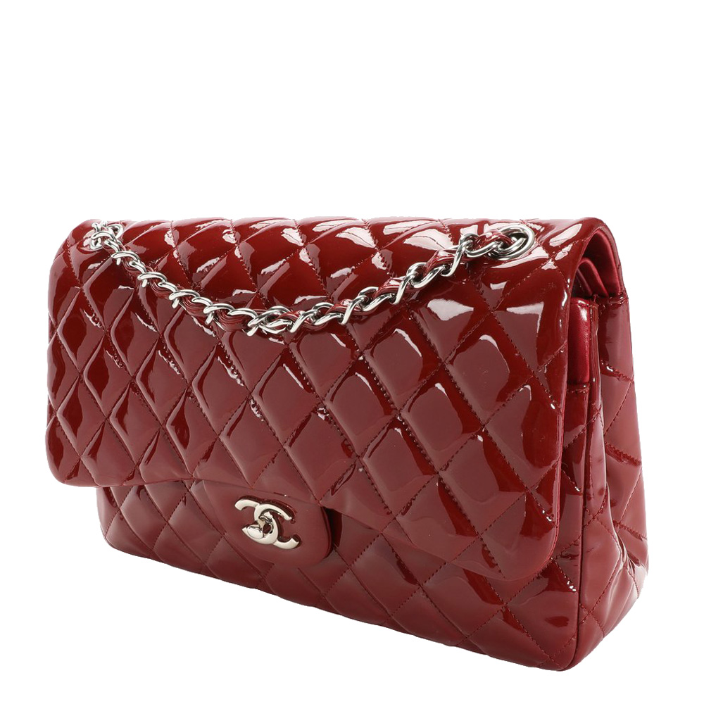 

Chanel Red Patent Leather Classic Jumbo Double Flap Bag