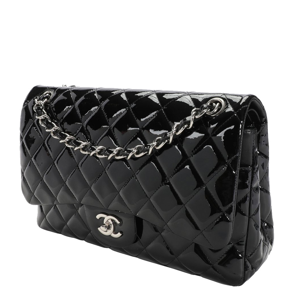 

Chanel Black Patent Leather Classic Jumbo Double Flap Bag