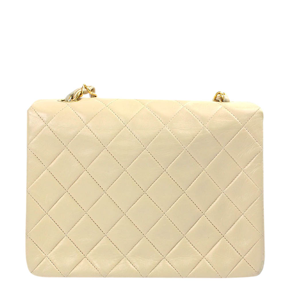 

Chanel Beige Lambskin Leather Single Flap Bag