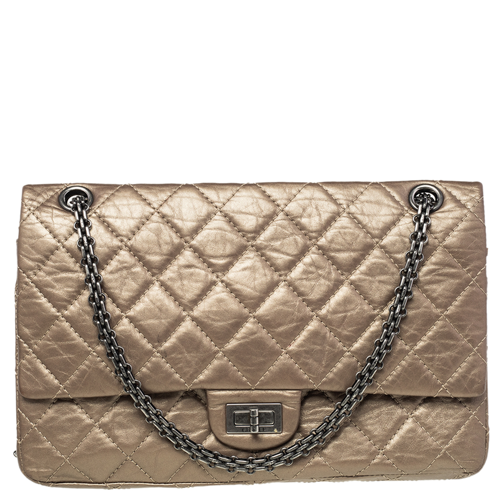 Chanel Metallic Beige Quilted Leather Reissue 2.55 Classic 226 Flap Bag