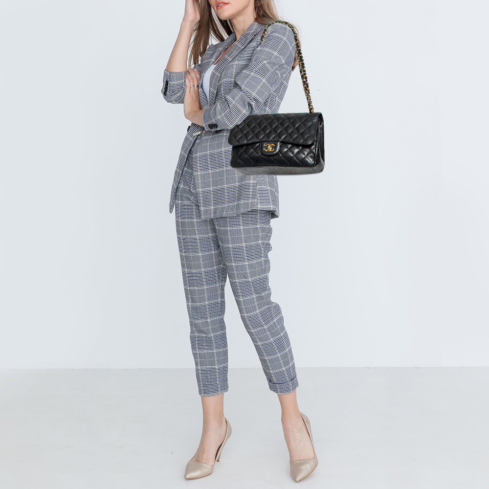 

Chanel Black Quilted Caviar Leather Jumbo Classic Double Flap Bag