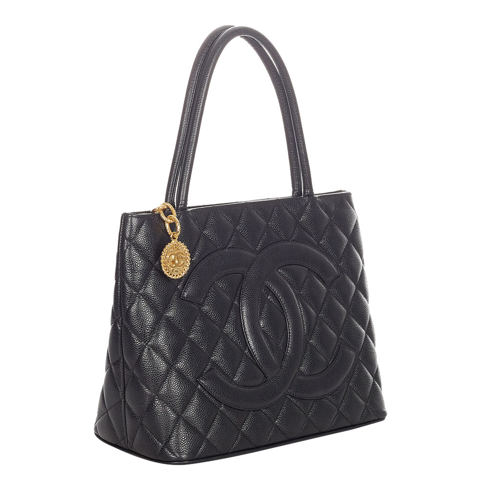 

Chanel Black Caviar Leather Medallion Tote Bag