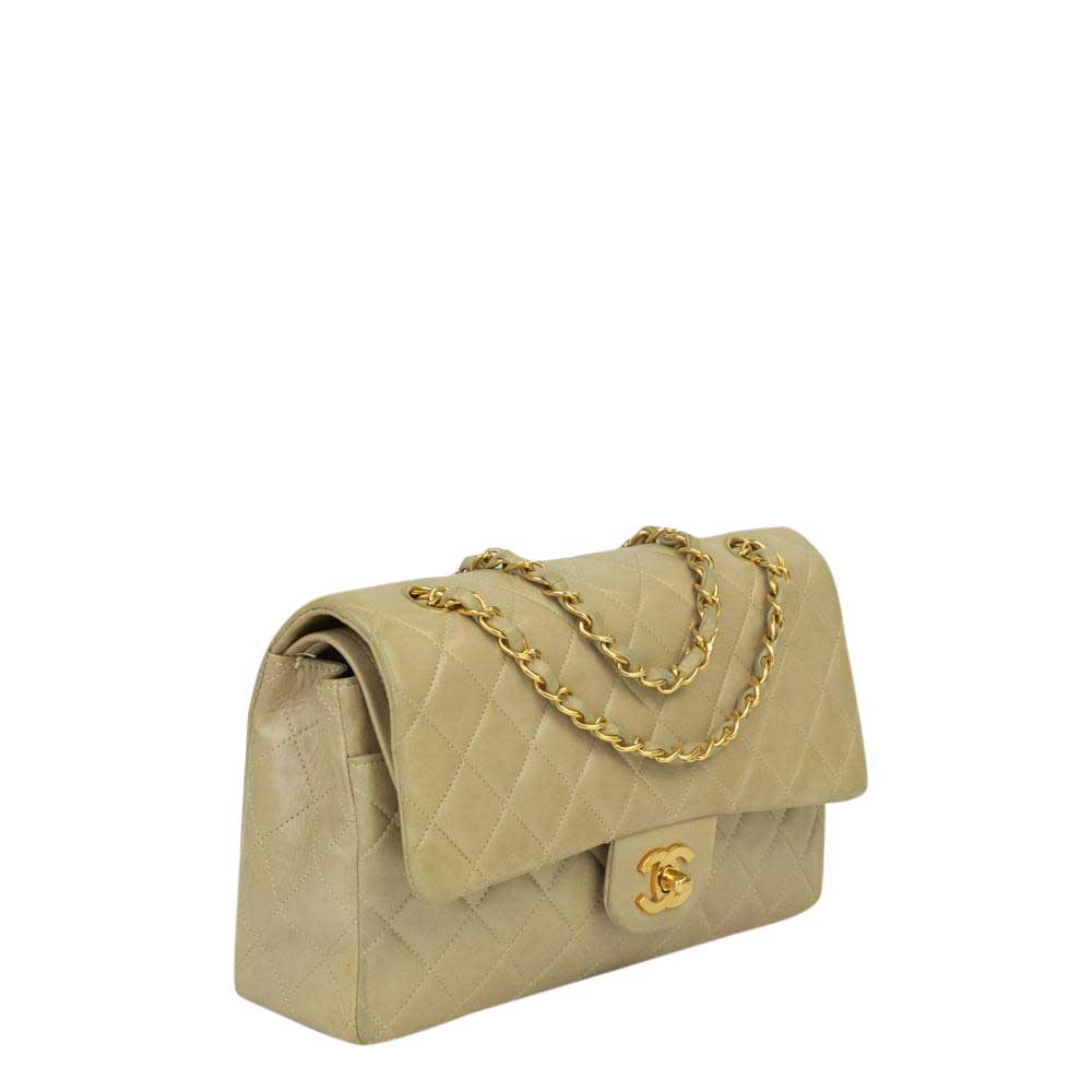 

Chanel Beige Lambskin Leather Double Flap Bag