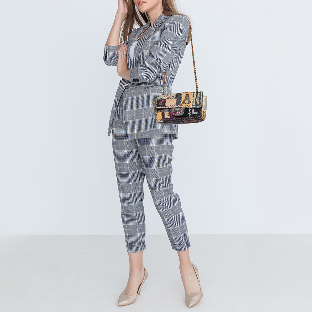 

Chanel Multicolor Leather, Denim and Raffia Patchwork Medium Classic Single Flap Bag
