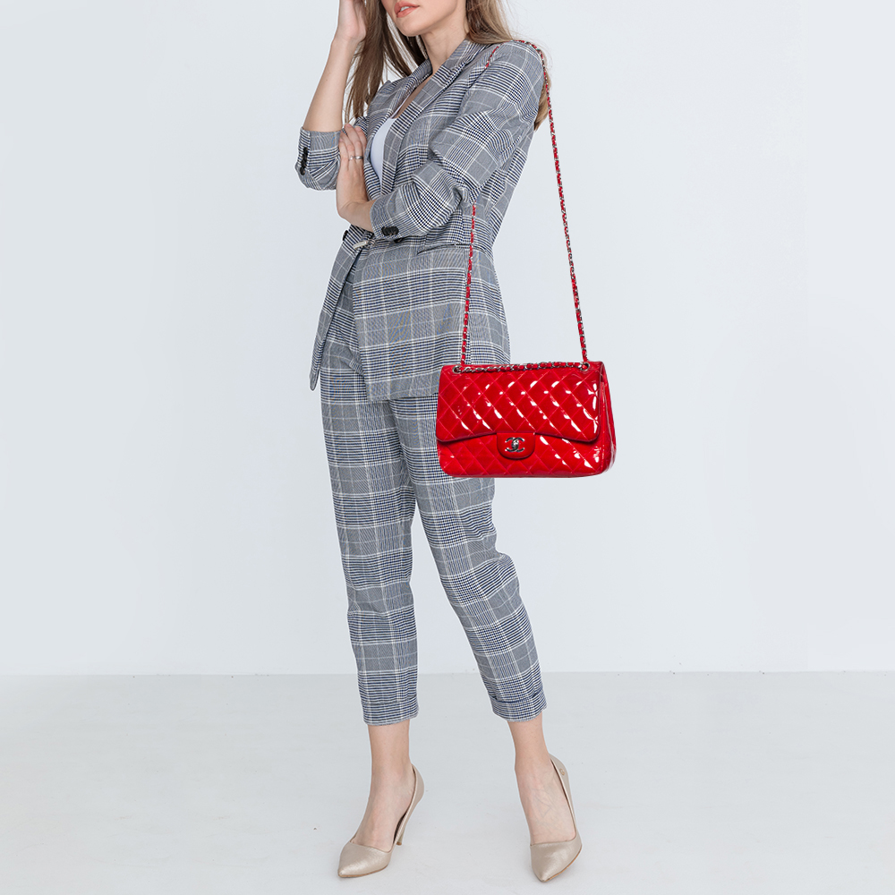 

Chanel Red Quilted Patent Leather Jumbo Classic Double Flap Bag