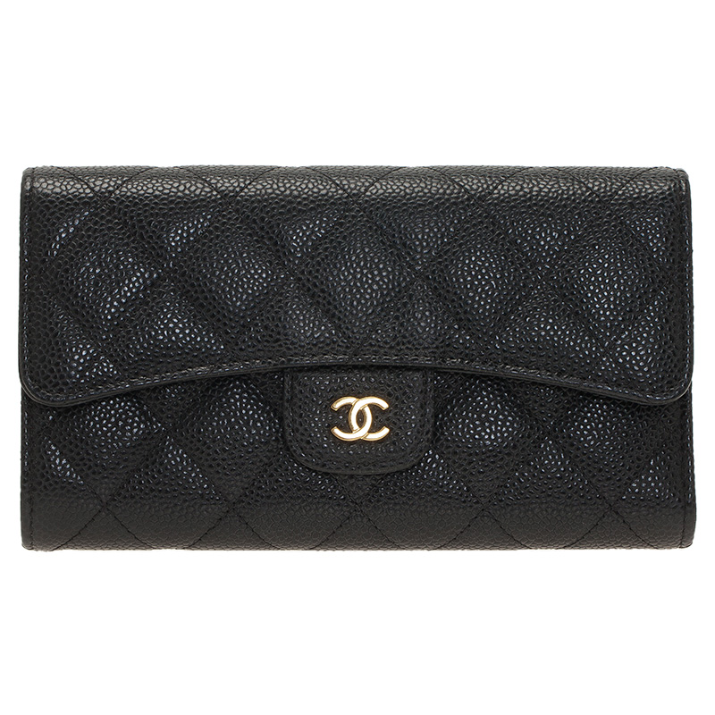 Pre Owned Chanel Black Quilted Caviar Continental Wallet