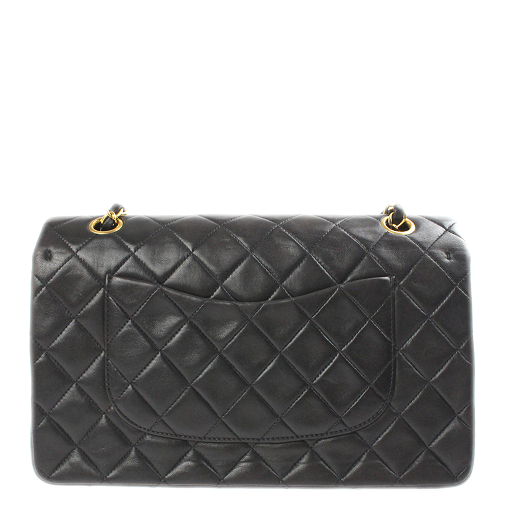

Chanel Black Lambskin Leather Double Flap Shoulder Bag