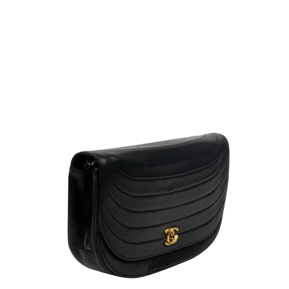 

Chanel Black Leather Vintage Half Moon Flap Bag