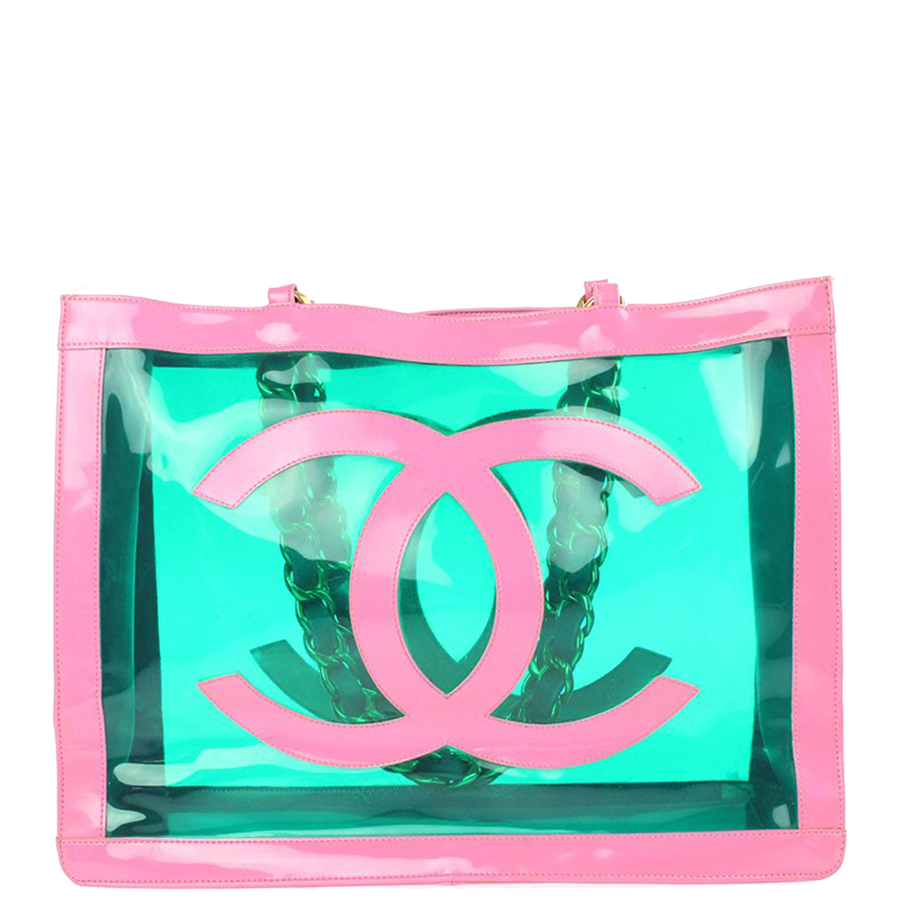 

Chanel Pink Vintage CC Logo Vinyl Tote Bag