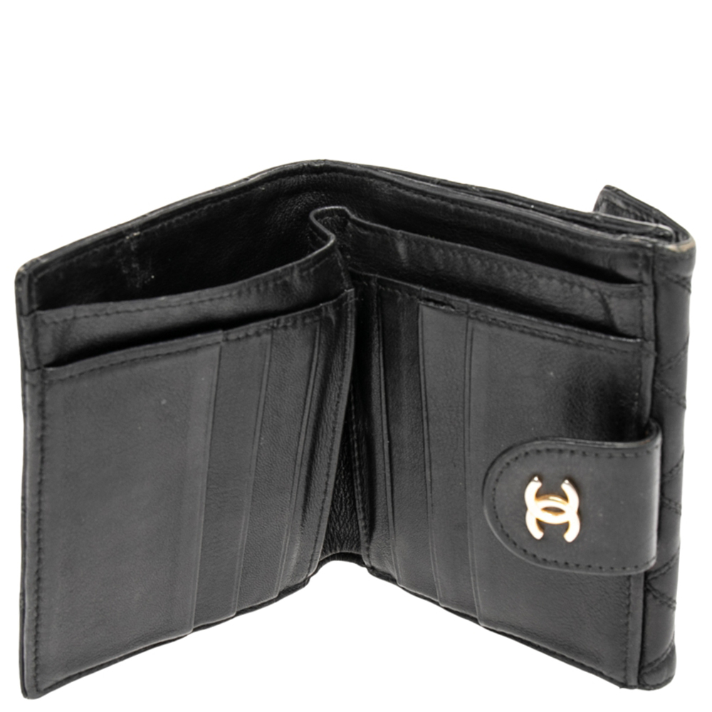 

Chanel Black Double Quilted Leather Vintage Trifold Wallet