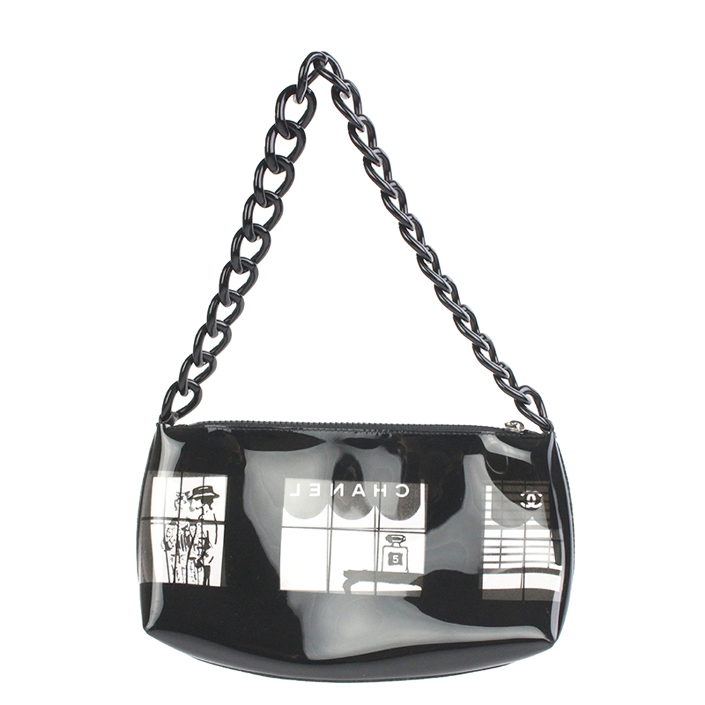 

Chanel Black Printed Vinyl Coco Window Pochette Bag