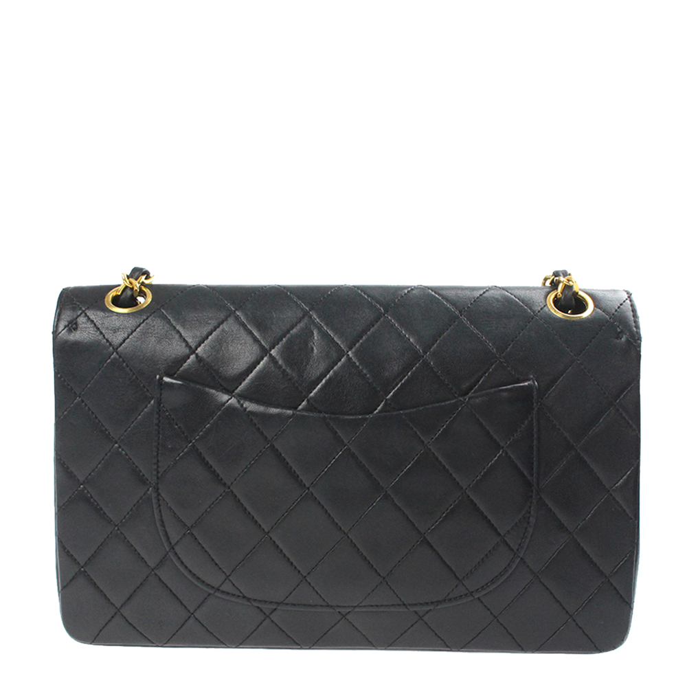 

Chanel Black Vintage Double Flap Lambskin Leather Shoulder Bag