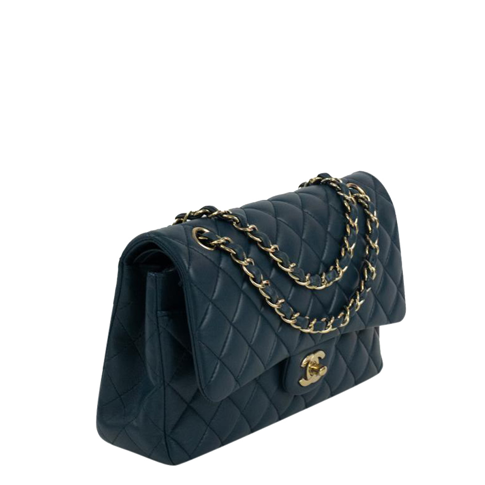 

Chanel Blue Lambskin Leather Classic Double Flap  Bag