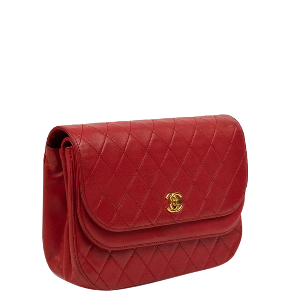

Chanel Red Lambskin Leather Vintage Diana Flap Bag