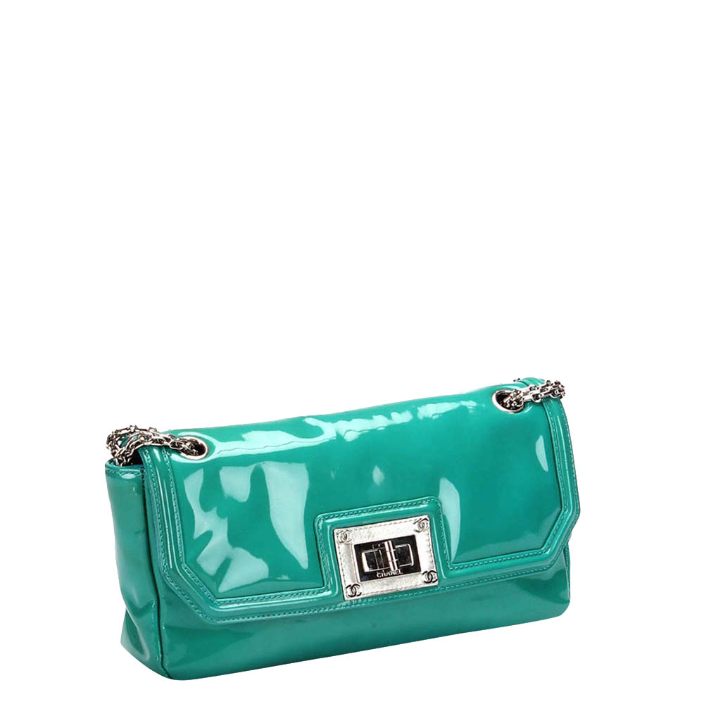 

Chanel Teal Patent Leather Mademoiselle Accordion Flap Bag, Blue