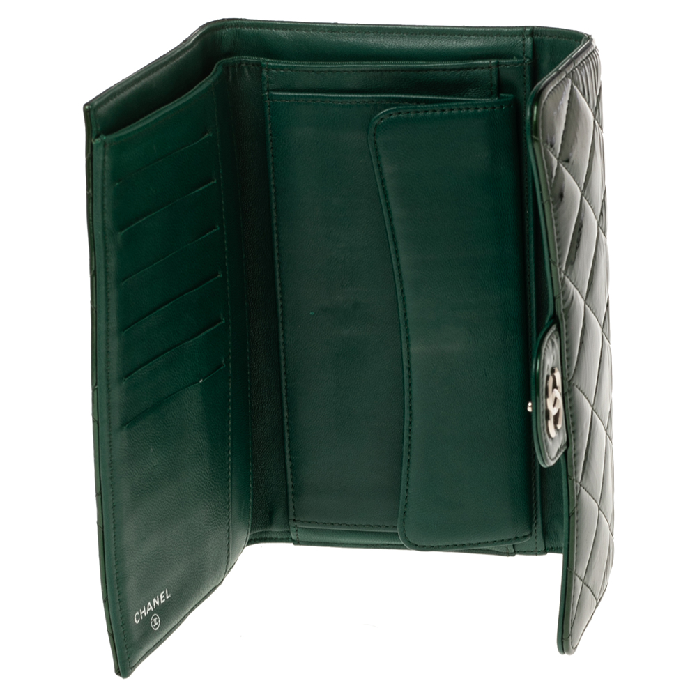 

Chanel Green Quilted Patent Leather Classic  Flap Wallet