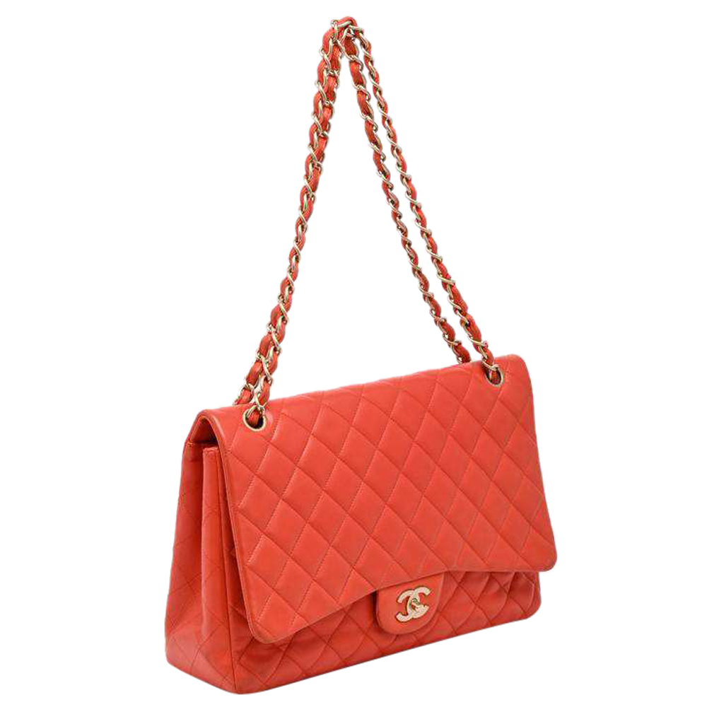 

Chanel Coral Quilted Leather Jumbo Classic Flap Bag, Orange