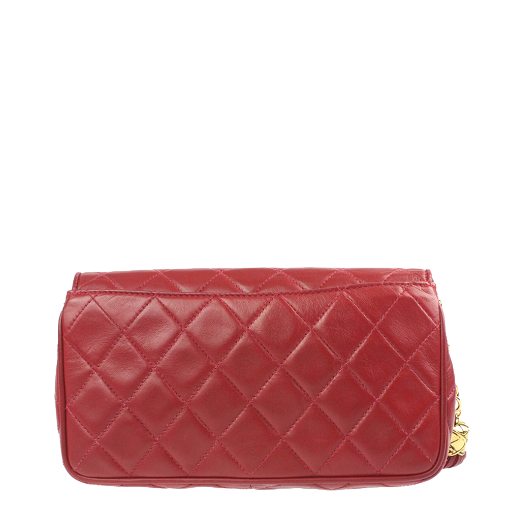 

Chanel Red Leather Vintage Fringe Clutch Bag