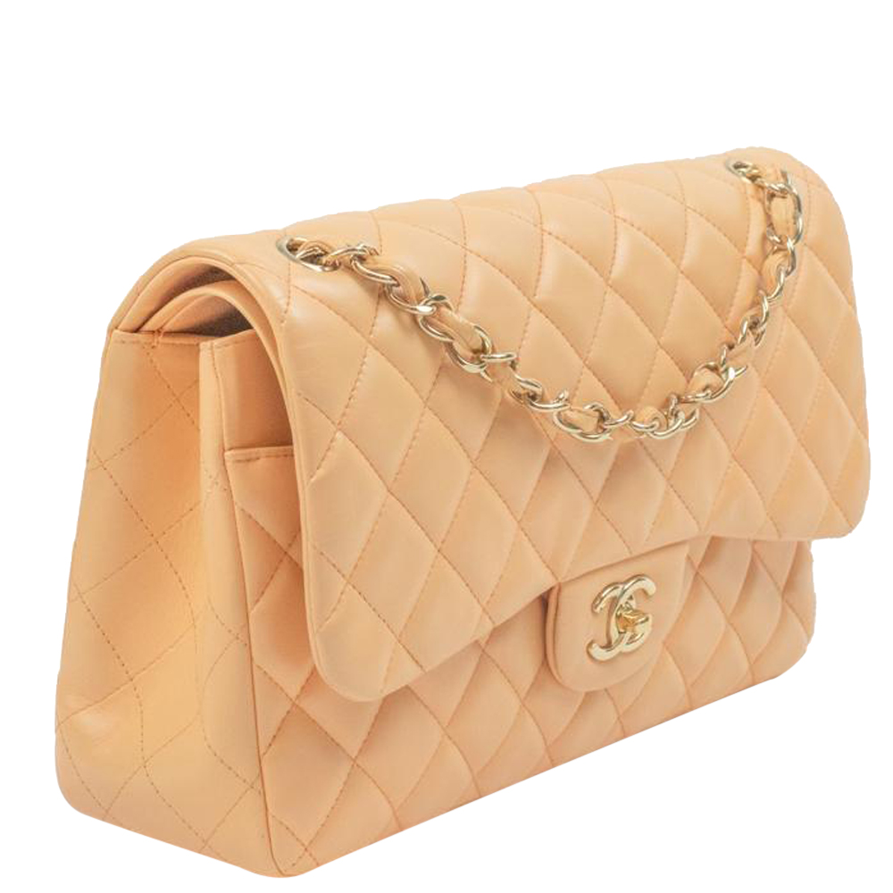 

Chanel Beige Lambskin Leather Classic Double Flap Bag