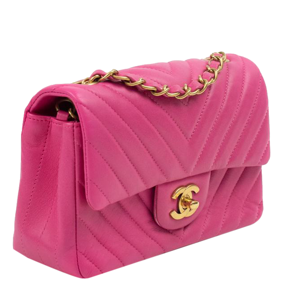 

Chanel Pink Leather Chevron Flap Bag