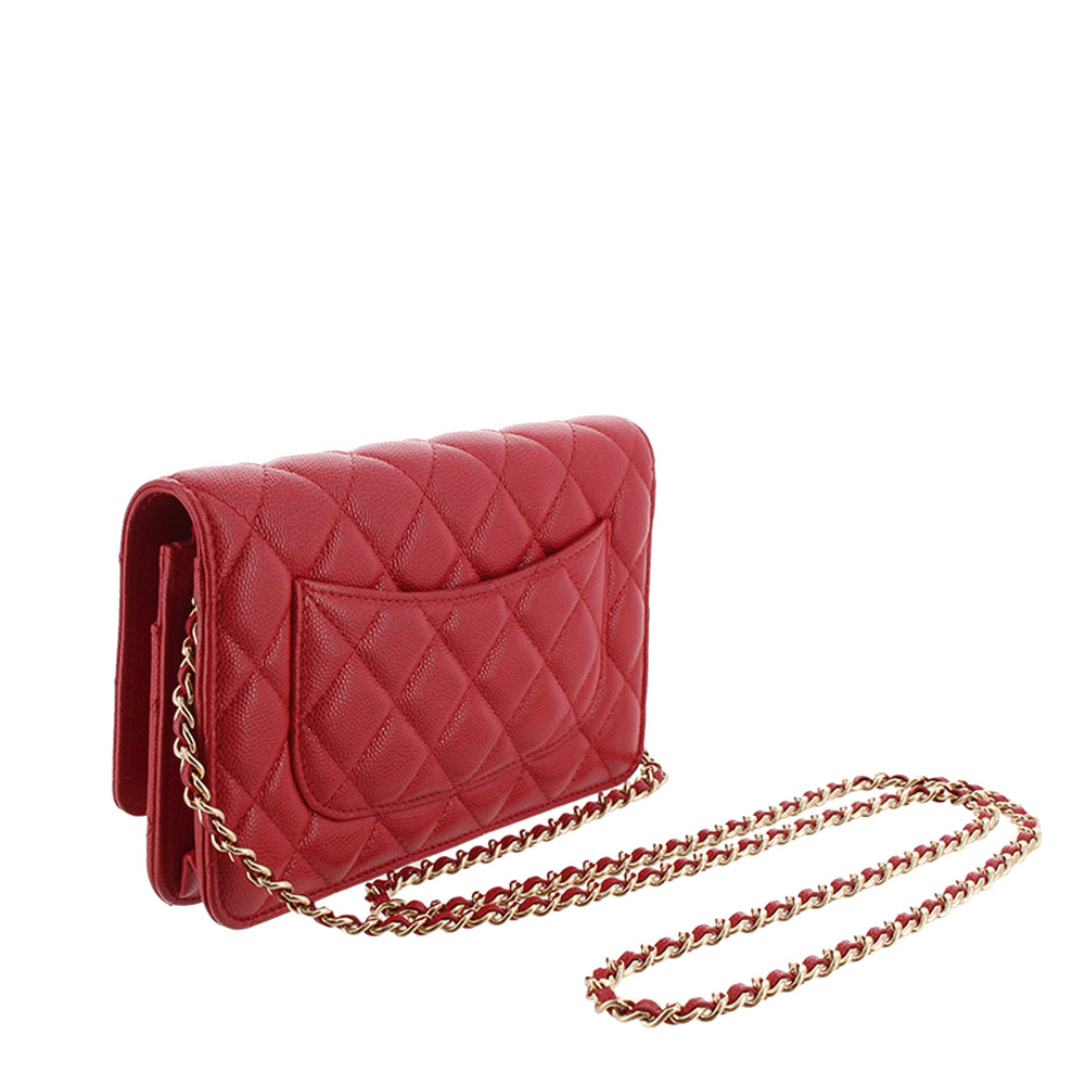 

Chanel Red Quilted Caviar Leather Wallet On Chain