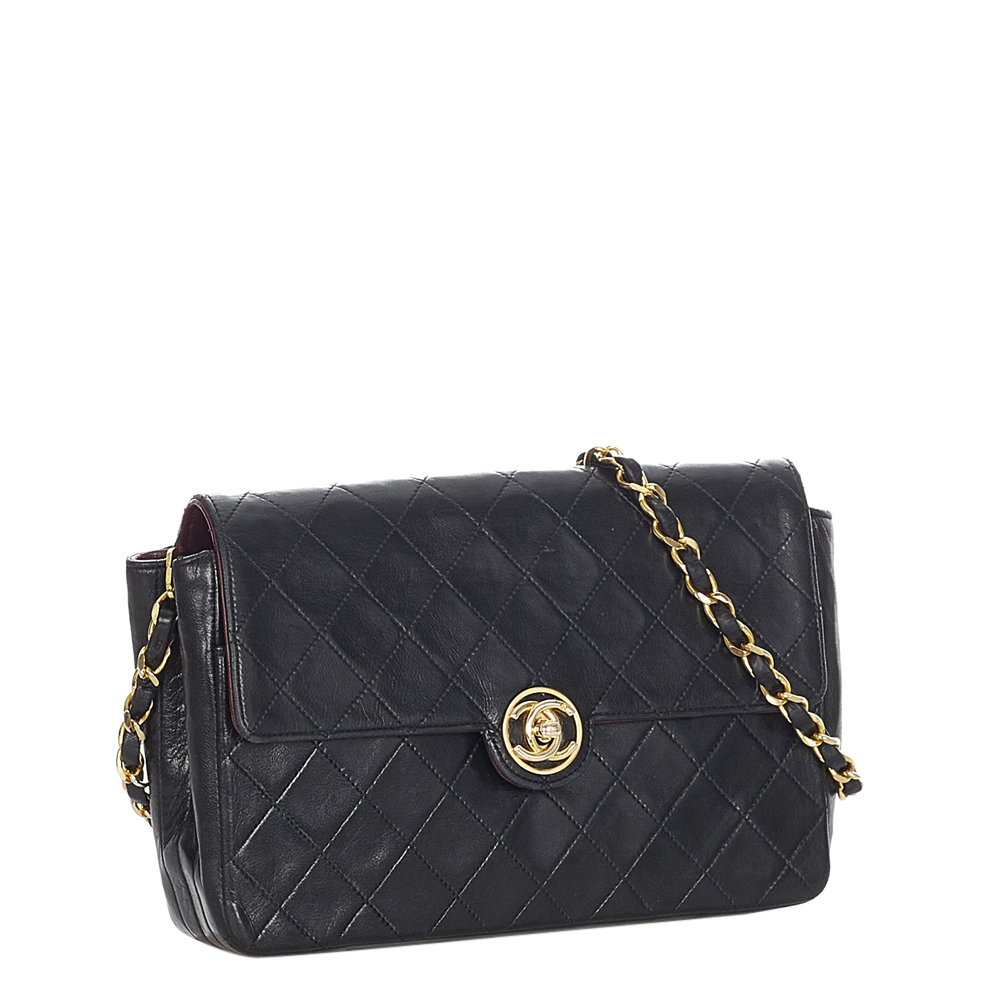 

Chanel Black Lambskin Leather Flap Crossbody Bag