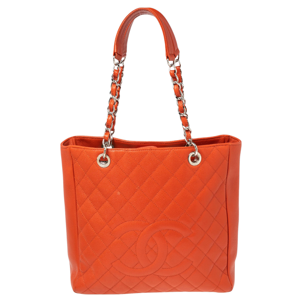 مملوكة مسبقًا Chanel Burnt Orange Caviar Leather Vertical Grand Shopper Toe
