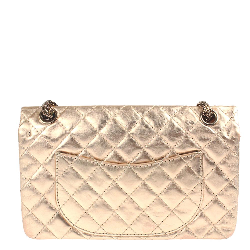 

Chanel Pink Gold Metallic Quilted Calfskin Leather 2.55 Reissue Double Flap Bag