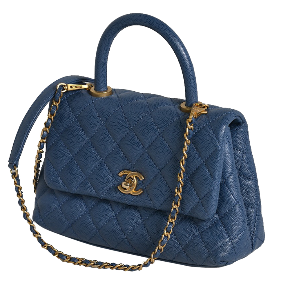 

Chanel Blue Caviar Leather Coco Top Handle Small Bag