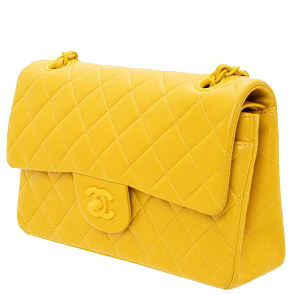 

Chanel Yellow Lambskin Leather Flap Bag Shoulder Bag