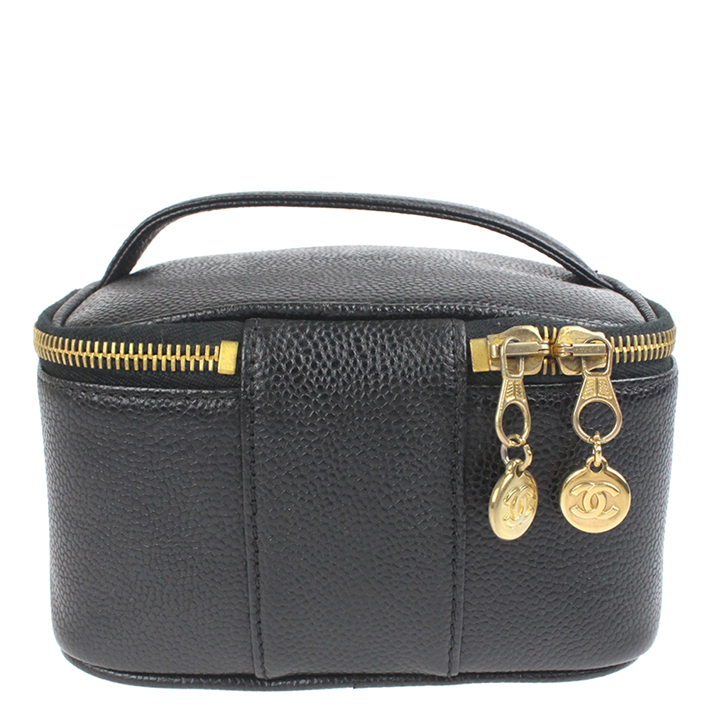 

Chanel Black Caviar Leather Vanity Case Clutch Bag