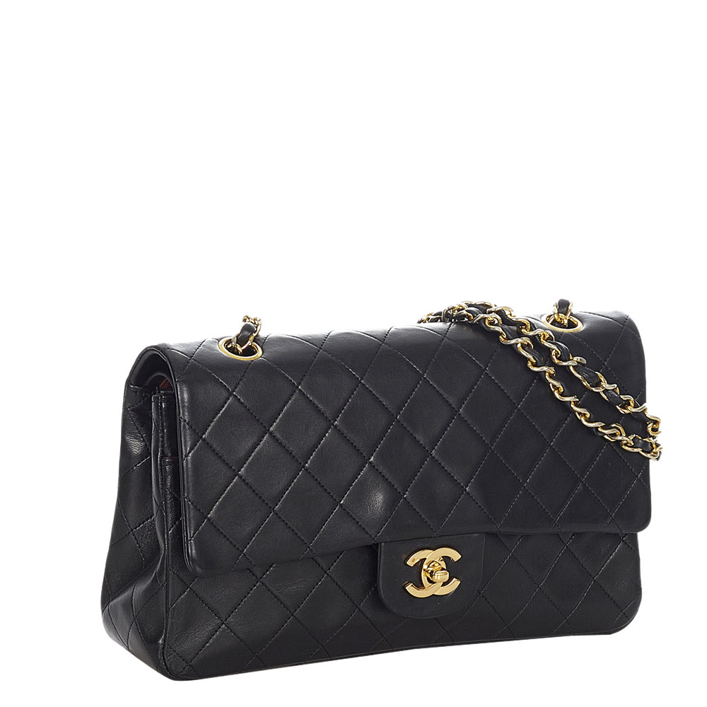 

Chanel Black Lambskin Leather Double Flap Bag