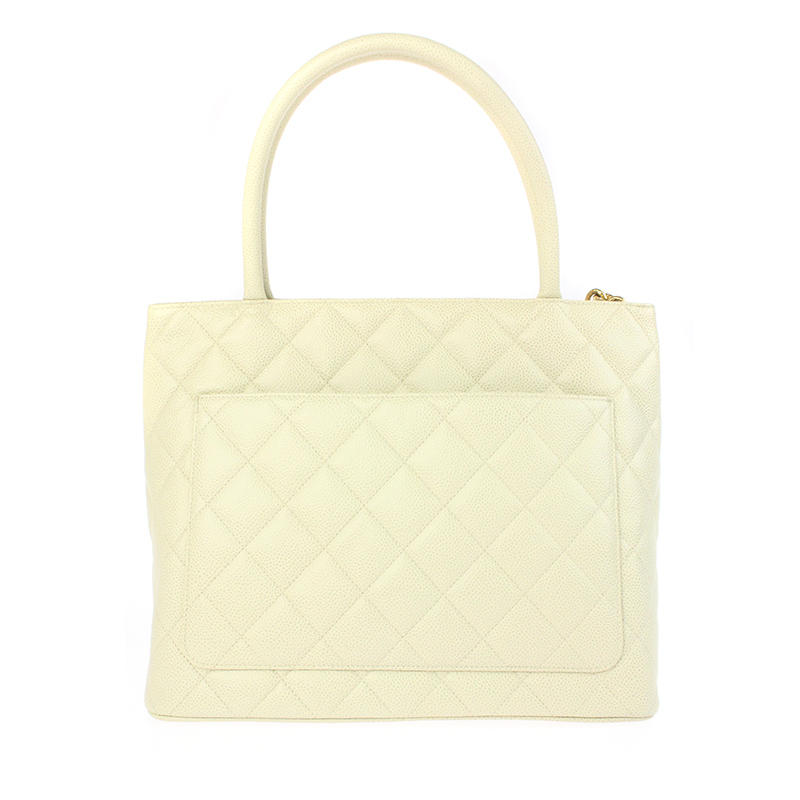 

Chanel White Caviar Leather Medallion Tote Bag