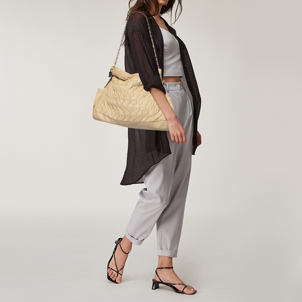

Chanel Cream Perforated Pleated Leather Chain Shoulder Bag