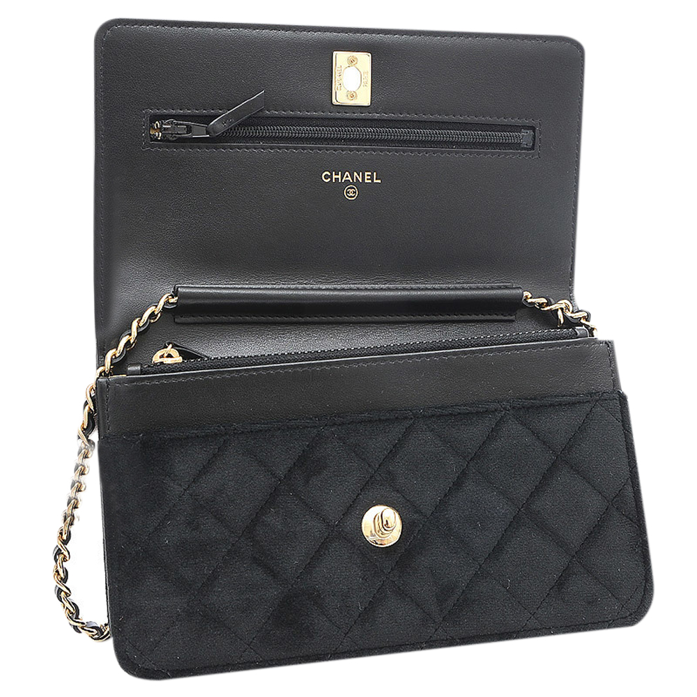 

Chanel Black Velvet Champagne Chain Wallet