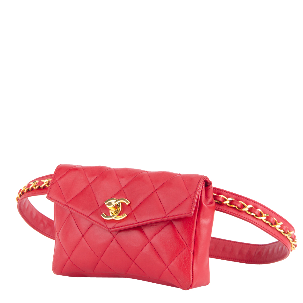 

Chanel Red Quilted Leather CC Waist Bag