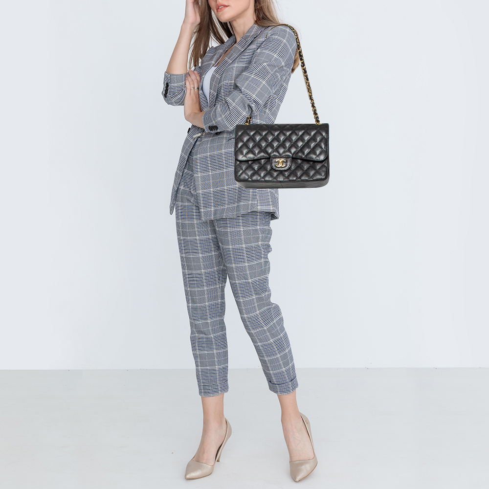 

Chanel Black Quilted Caviar Leather Jumbo Classic Double Flap Bag