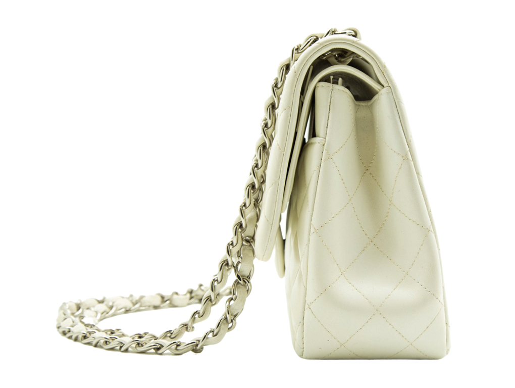 

Chanel White Lambskin Leather Classic Jumbo Double Flap Bag