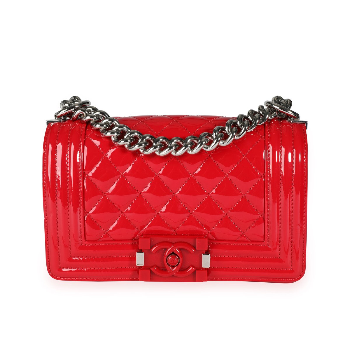 

Chanel Red Quilted Patent Leather Plexiglass  Boy Flap Bag