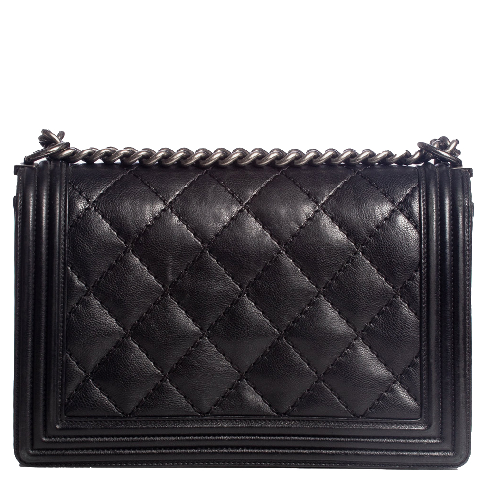 

Chanel Black Leather  Double Stitch Boy Bag