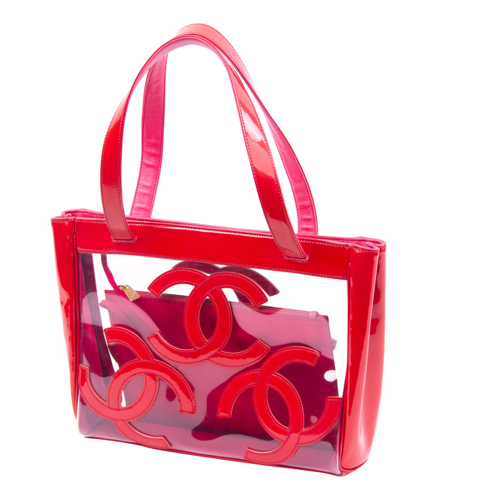 

Chanel Red Vinyl Patent Leather Summer Tote Bag