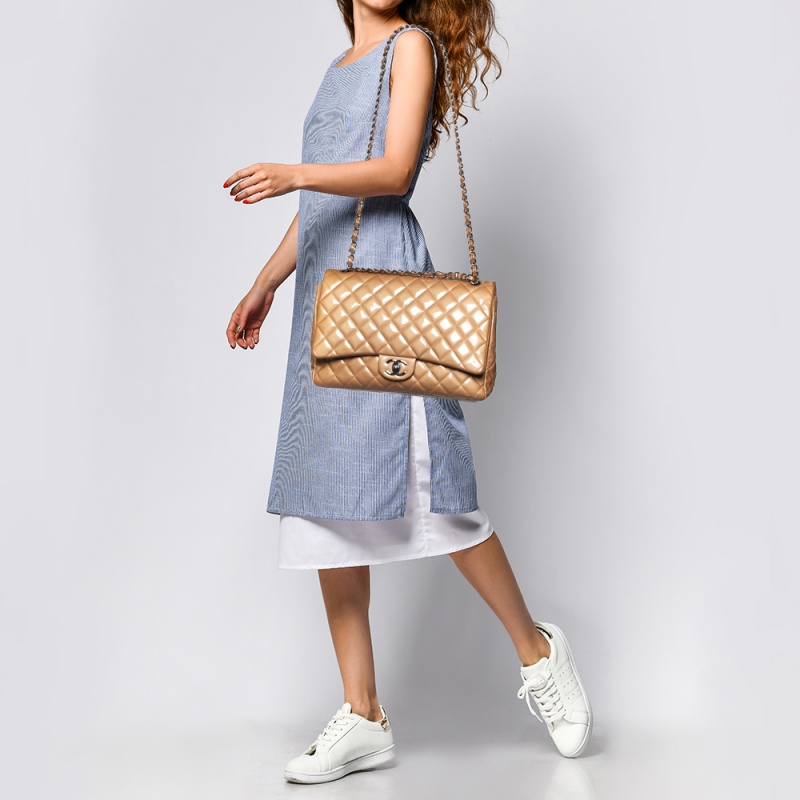 

Chanel Beige Quilted Patent Leather Maxi Classic Double Flap Bag